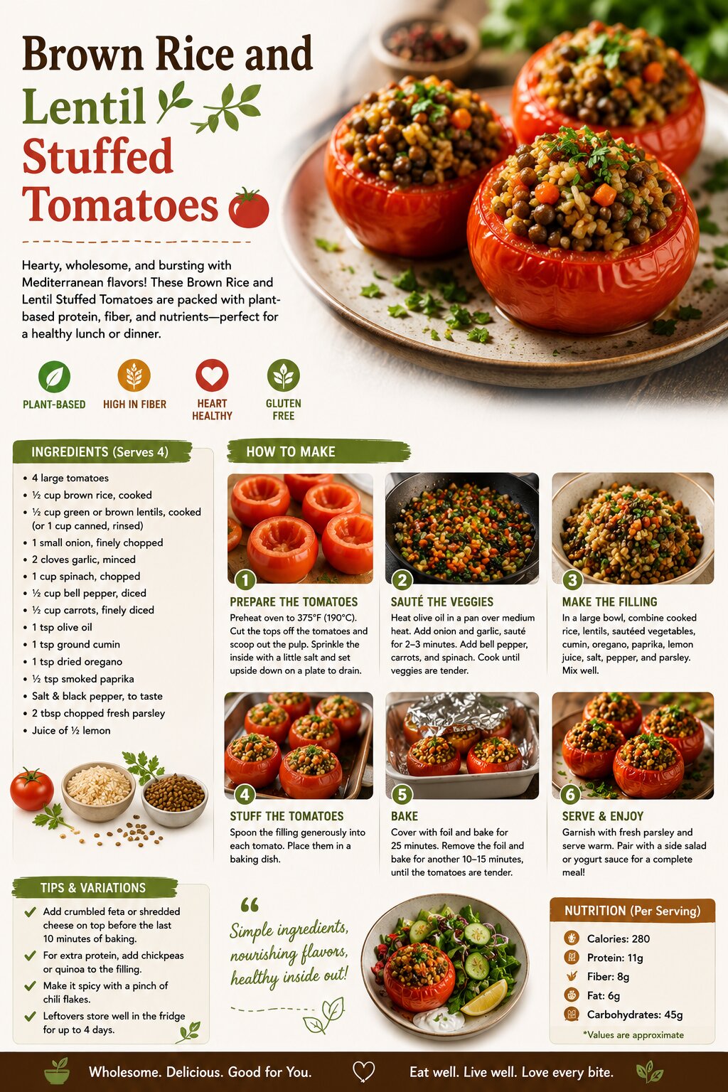 Brown Rice and Lentil Stuffed Tomatoes